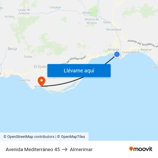 Avenida Mediterráneo 45 to Almerimar map