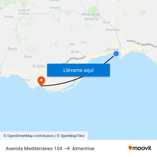 Avenida Mediterráneo 104 to Almerimar map
