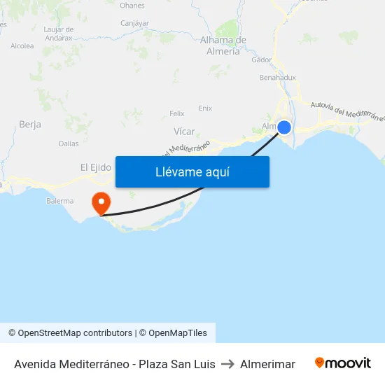 Avenida Mediterráneo - Plaza San Luis to Almerimar map