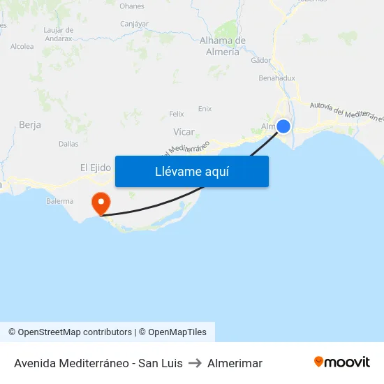 Avenida Mediterráneo - San Luis to Almerimar map