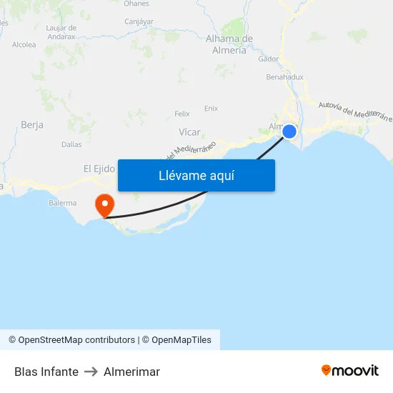 Blas Infante to Almerimar map