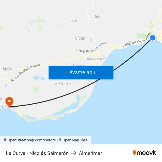 La Curva - Nicolás Salmerón to Almerimar map