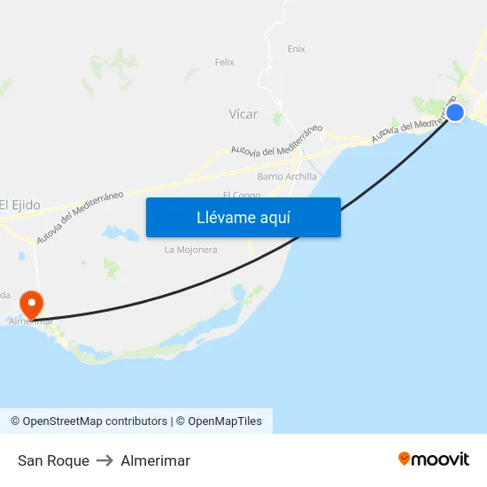 San Roque to Almerimar map