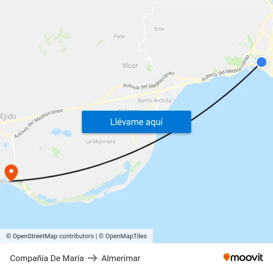 Compañía De María to Almerimar map