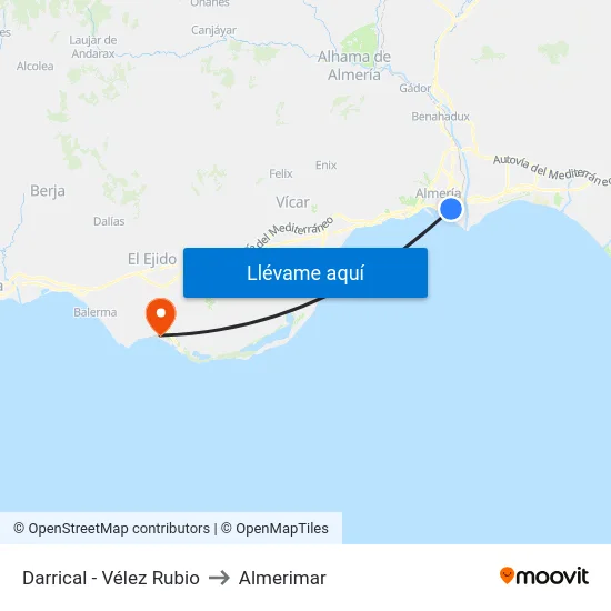 Darrical - Vélez Rubio to Almerimar map