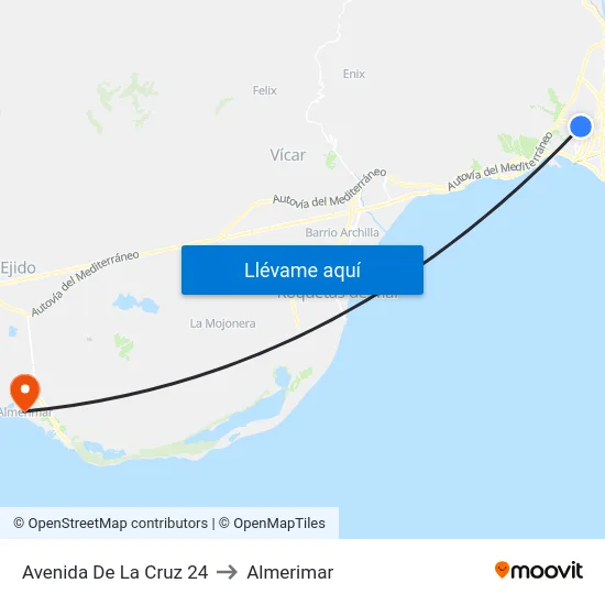 Avenida De La Cruz 24 to Almerimar map