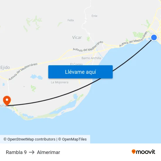 Rambla 9 to Almerimar map