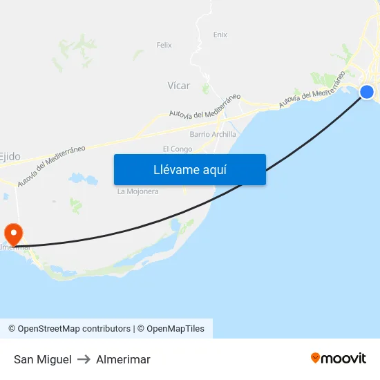 San Miguel to Almerimar map