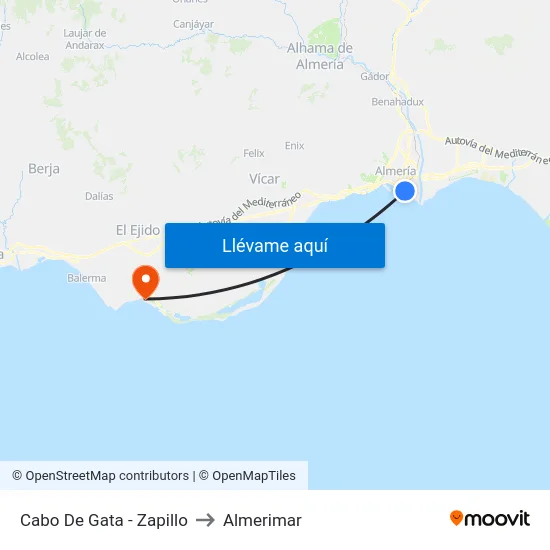 Cabo De Gata - Zapillo to Almerimar map