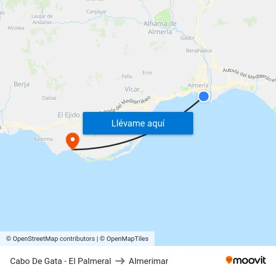 Cabo De Gata - El Palmeral to Almerimar map