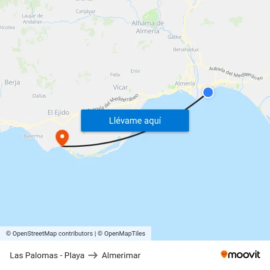 Las Palomas - Playa to Almerimar map