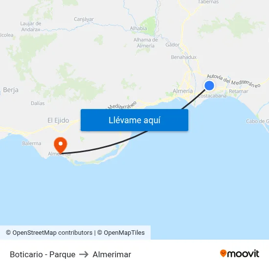 Boticario - Parque to Almerimar map