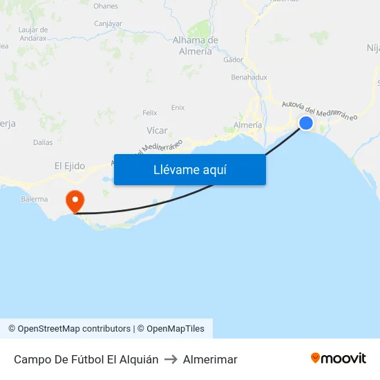 Campo De Fútbol El Alquián to Almerimar map