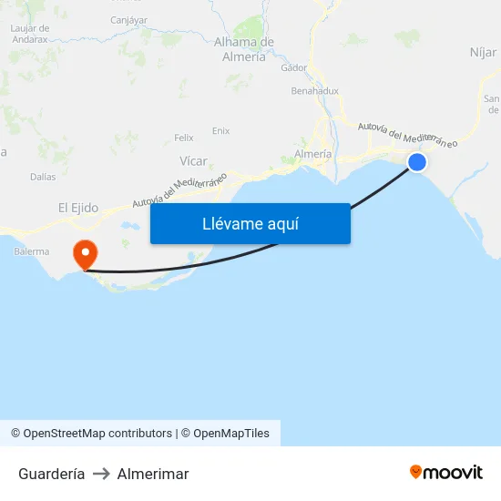 Guardería to Almerimar map