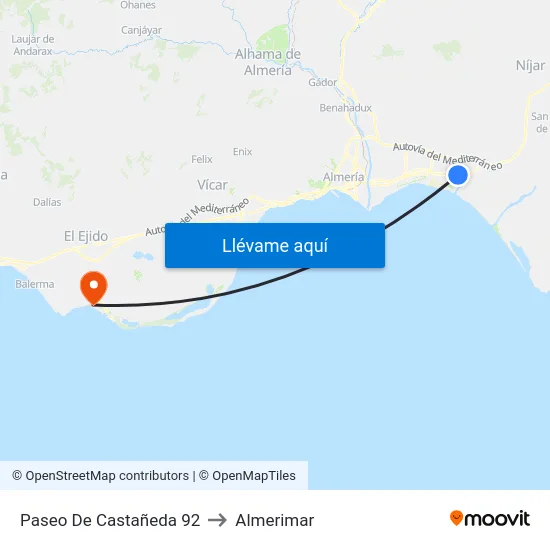 Paseo De Castañeda 92 to Almerimar map