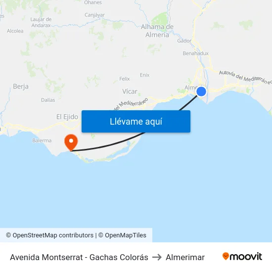 Avenida Montserrat - Gachas Colorás to Almerimar map