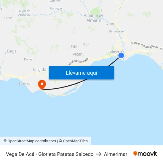 Vega De Acá - Glorieta Patatas Salcedo to Almerimar map