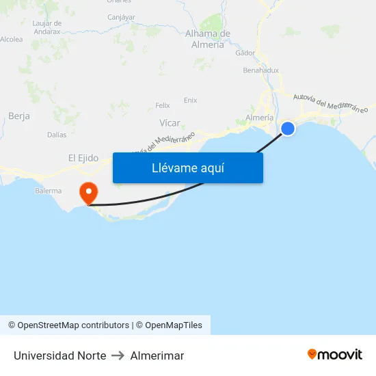 Universidad Norte to Almerimar map