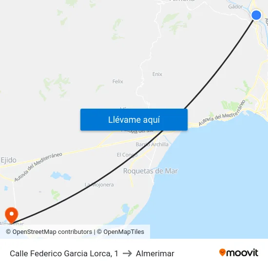 Calle Federico Garcia Lorca, 1 to Almerimar map