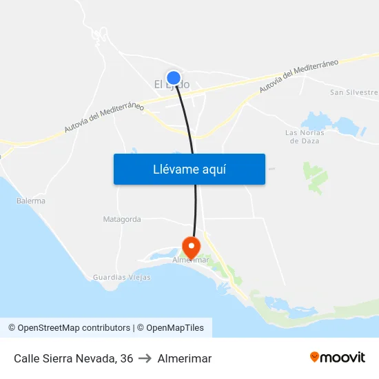 Calle Sierra Nevada, 36 to Almerimar map