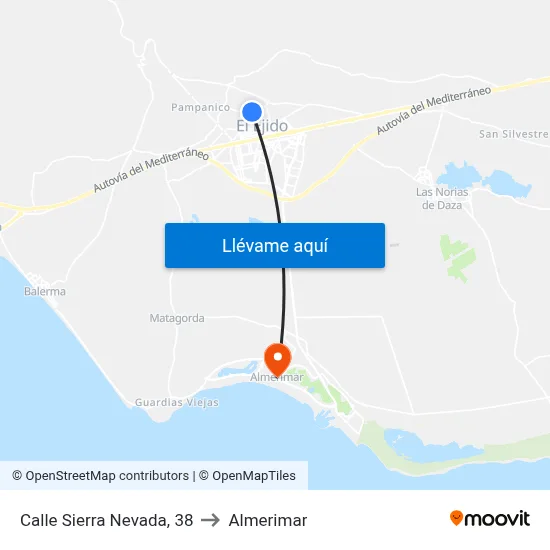 Calle Sierra Nevada, 38 to Almerimar map