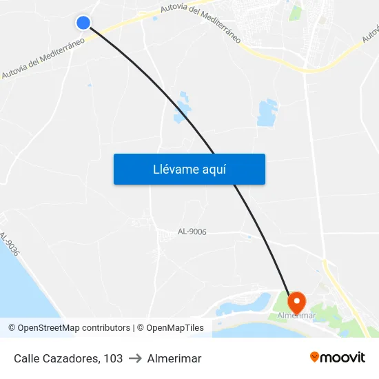 Calle Cazadores, 103 to Almerimar map