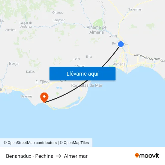 Benahadux - Pechina to Almerimar map