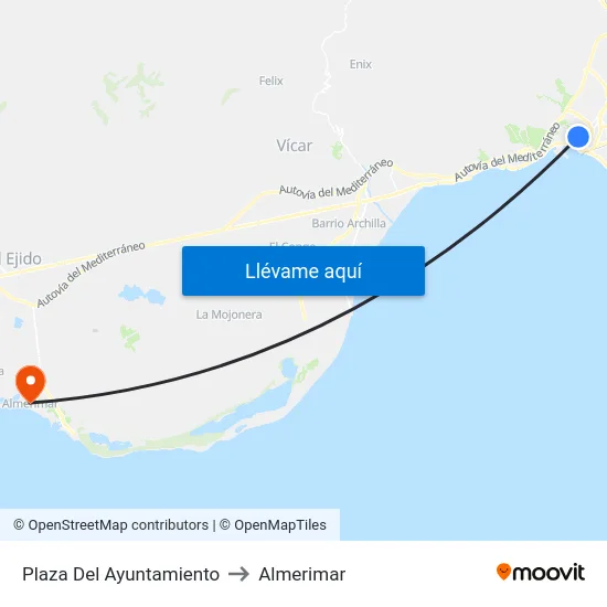 Plaza Del Ayuntamiento to Almerimar map