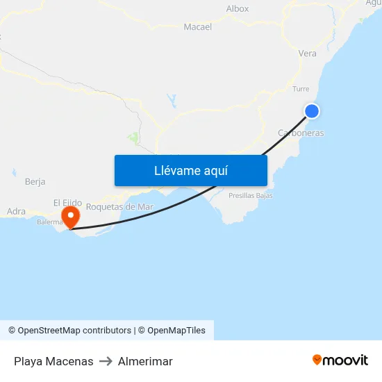 Playa Macenas to Almerimar map