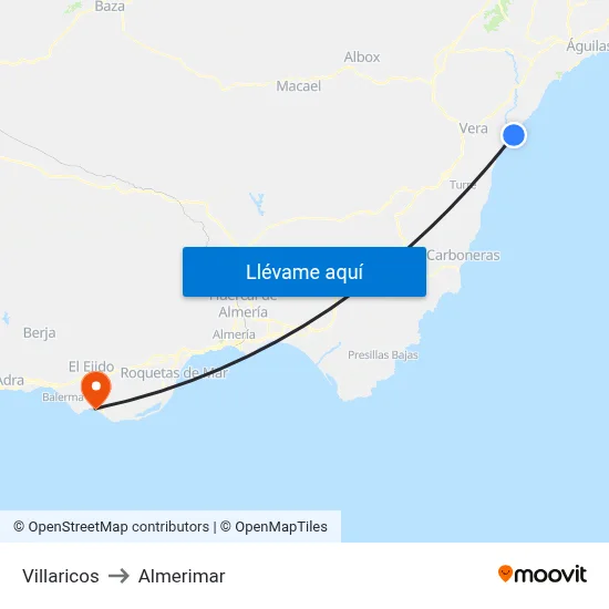Villaricos to Almerimar map