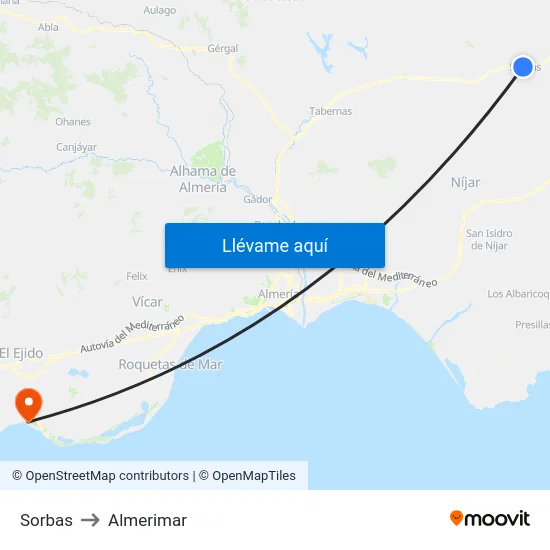 Sorbas to Almerimar map