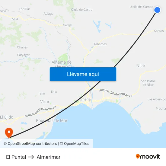 El Puntal to Almerimar map