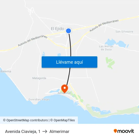 Avenida Ciavieja, 1 to Almerimar map