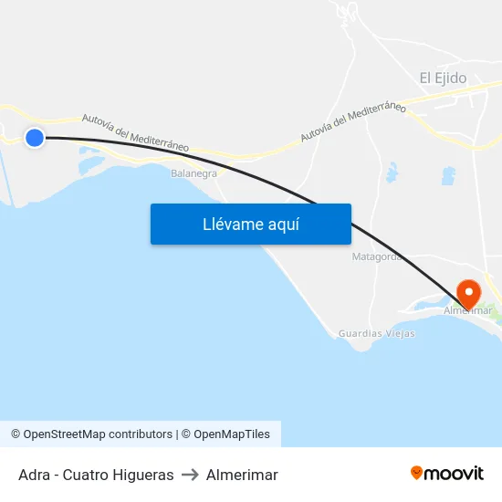 Adra - Cuatro Higueras to Almerimar map