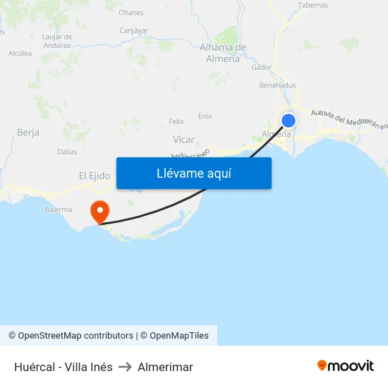 Huércal - Villa Inés to Almerimar map
