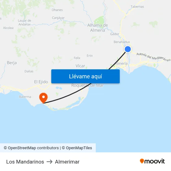 Los Mandarinos to Almerimar map