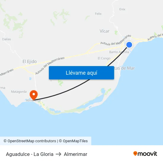 Aguadulce - La Gloria to Almerimar map
