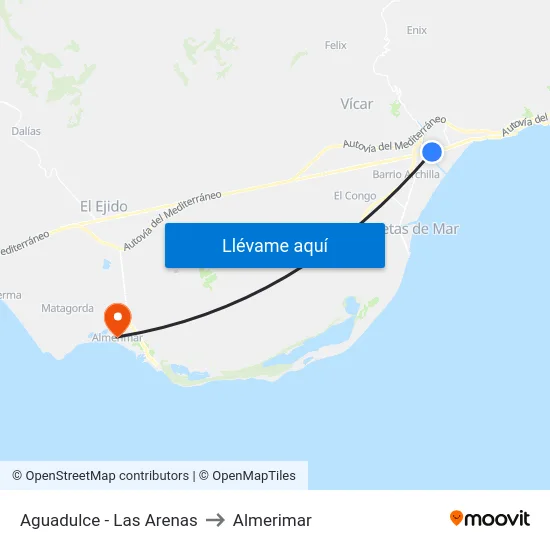 Aguadulce - Las Arenas to Almerimar map