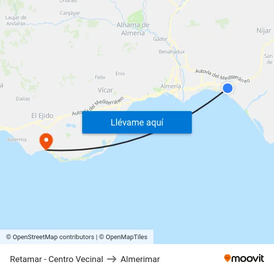 Retamar - Centro Vecinal to Almerimar map