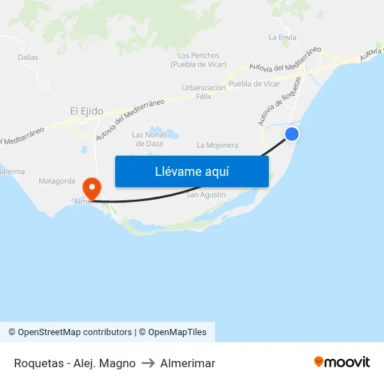 Roquetas - Alej. Magno to Almerimar map