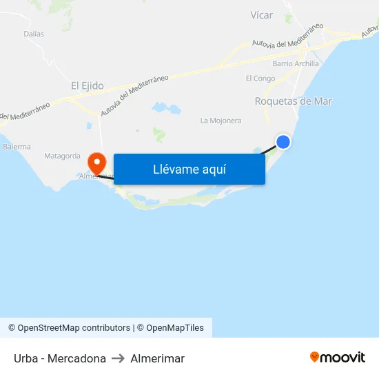 Urba - Mercadona to Almerimar map