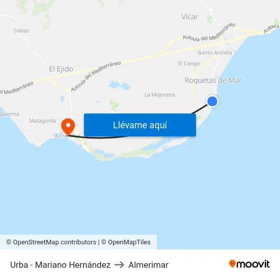 Urba - Mariano Hernández to Almerimar map