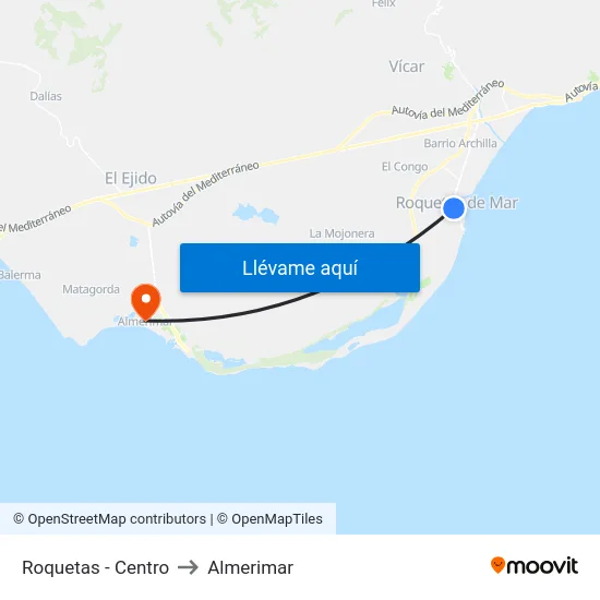 Roquetas - Centro to Almerimar map