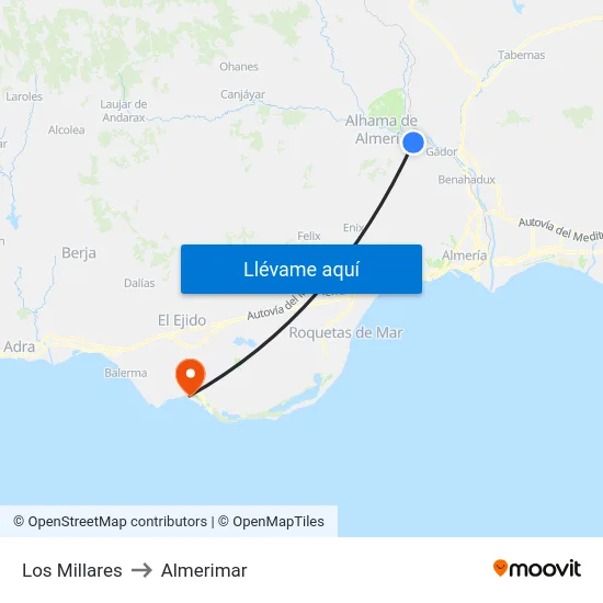 Los Millares to Almerimar map