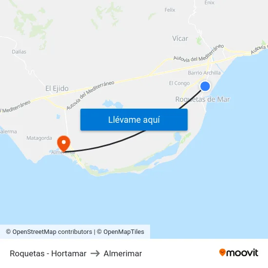 Roquetas - Hortamar to Almerimar map