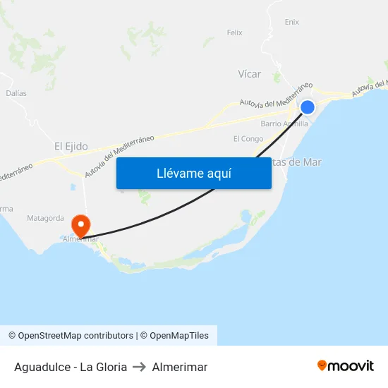 Aguadulce - La Gloria to Almerimar map