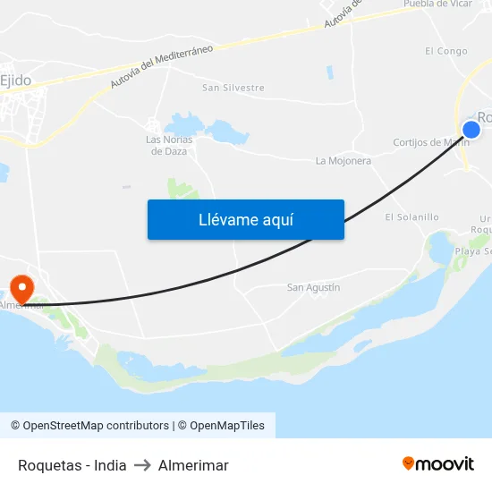 Roquetas - India to Almerimar map