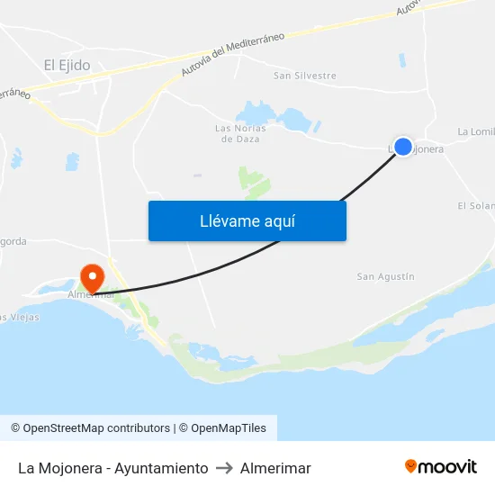 La Mojonera - Ayuntamiento to Almerimar map