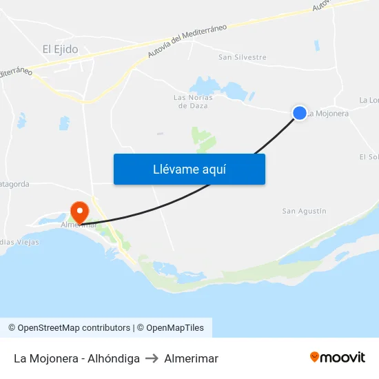 La Mojonera - Alhóndiga to Almerimar map