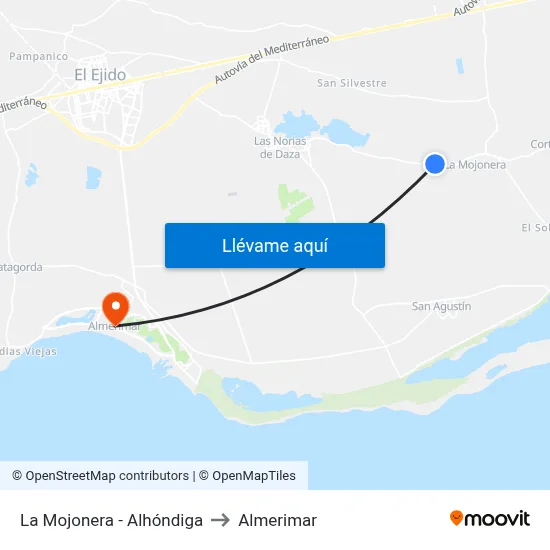 La Mojonera - Alhóndiga to Almerimar map